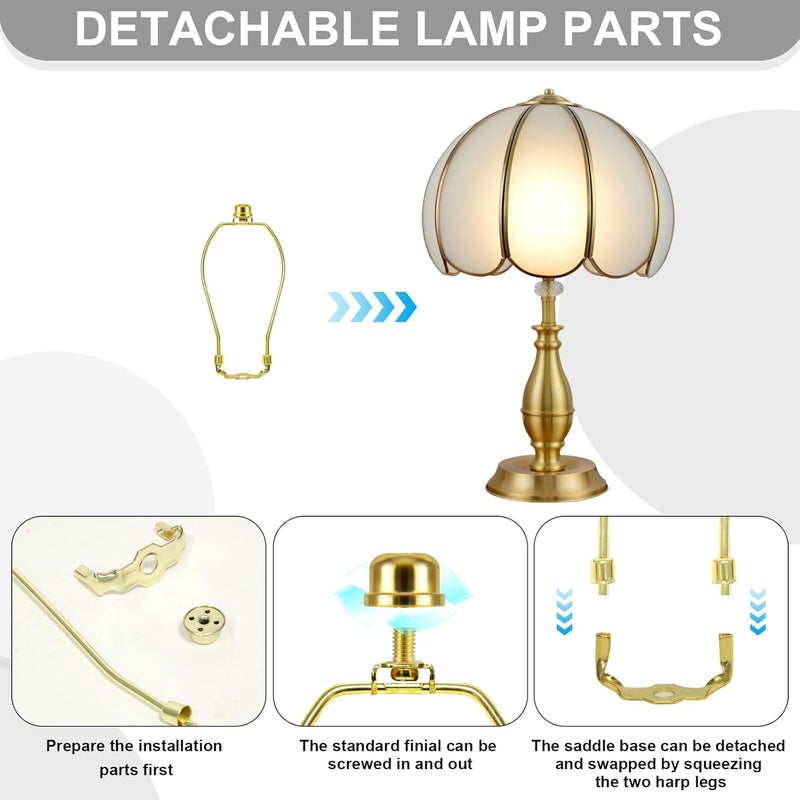 OMOBANU 7 Inch Antique Gold Lamp Shade Harp Holder - Detachable Lamp Shade Holder Replacement with Standard Harp Saddle & Lamps Finials, Metal Decorative Accessories and Parts Repair - Image 2
